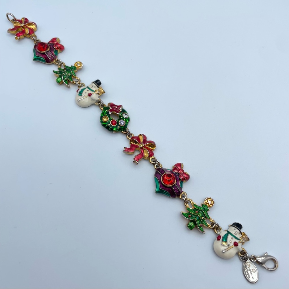 Christopher Radko Enamel Christmas Charm Bracelet Snowman Wreath 7.5” - Picture 5 of 11